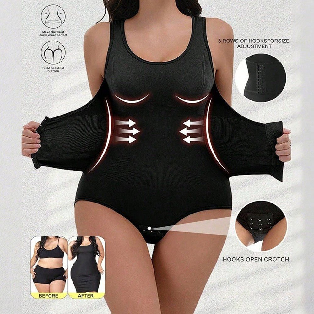 Solvio postpartum support bodysuit in black, front view