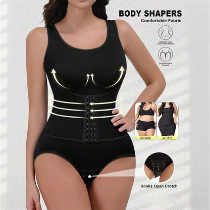 Solvio postpartum bodysuit showing adjustable hook closure